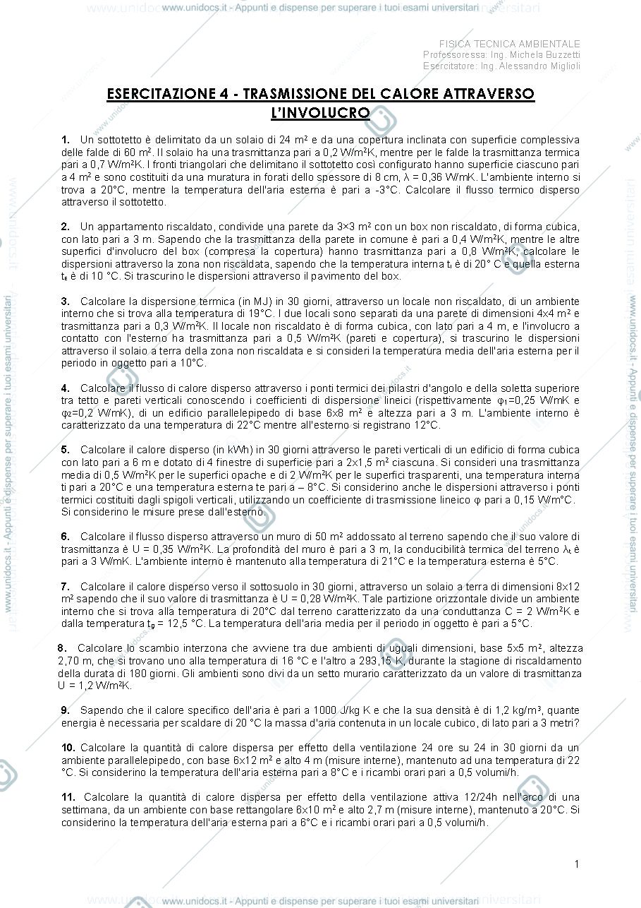 Anteprima pagina 1 — trasmissione del calore attraverso l'involucro