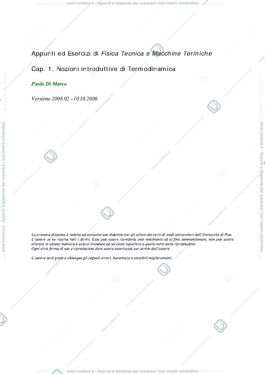 Anteprima pagina 1 — APPUNTI FISICA TECNICA