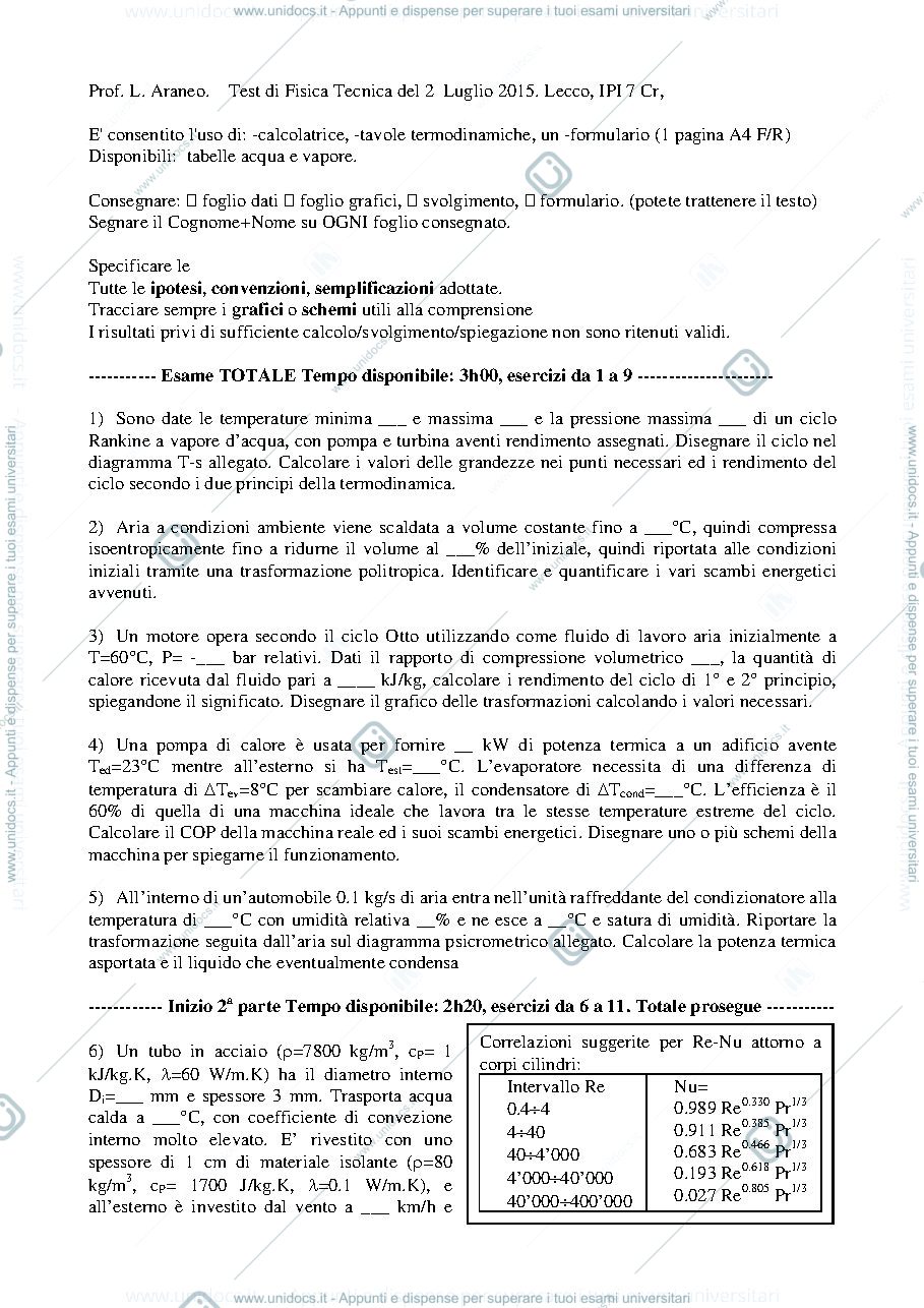 Anteprima pagina 1 — FT_Esame82_2lug2015_TestoConDati esami prof: Araneo