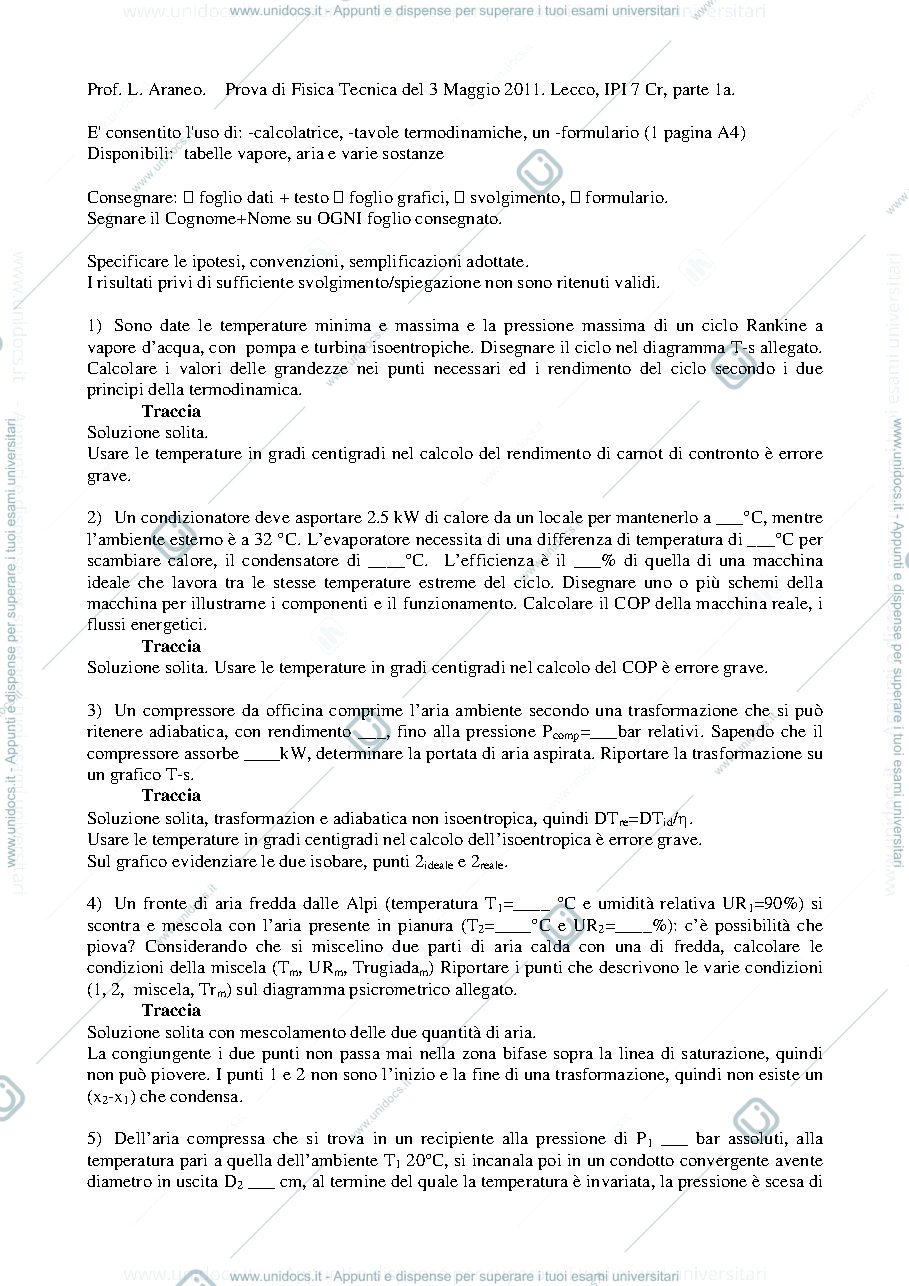 Anteprima pagina 1 — FT_Esame55_3maggio2011_TestoTraccia esami prof: Araneo