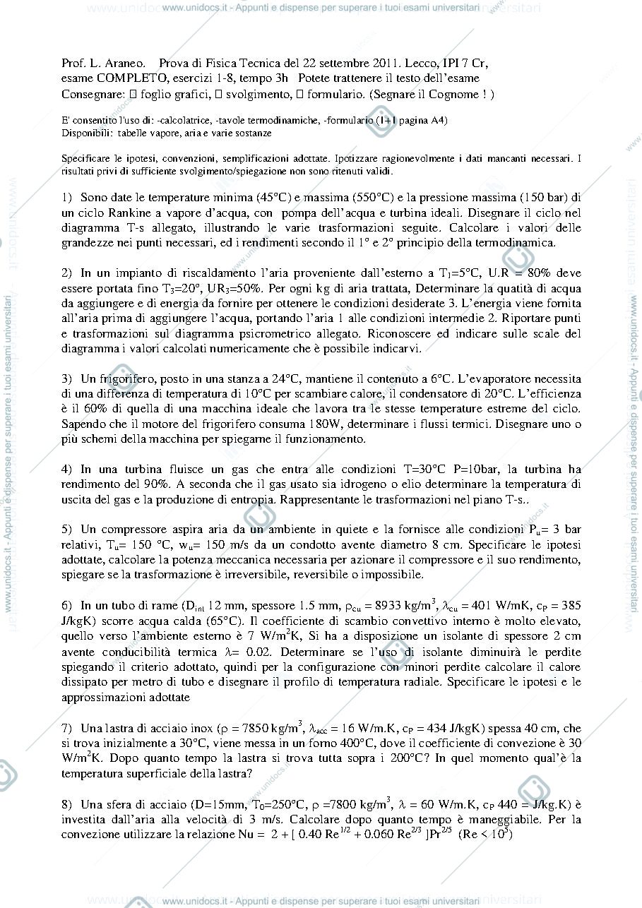 Anteprima pagina 1 — FT_Esame59_22sett2011_Testo esami prof: Araneo
