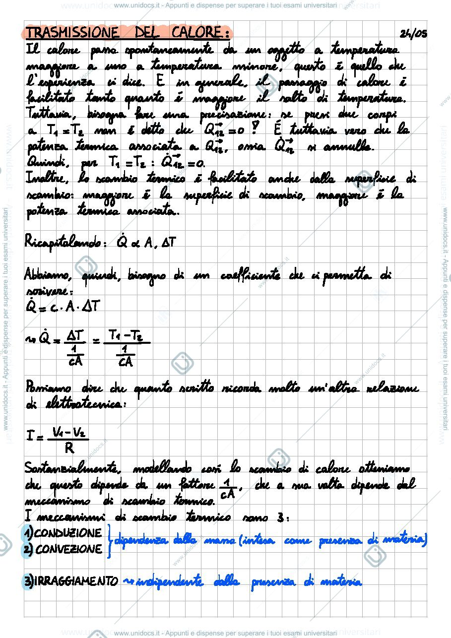 Anteprima pagina 1 — Trasmissione del calore, Equazione di Fourier monodimensionale