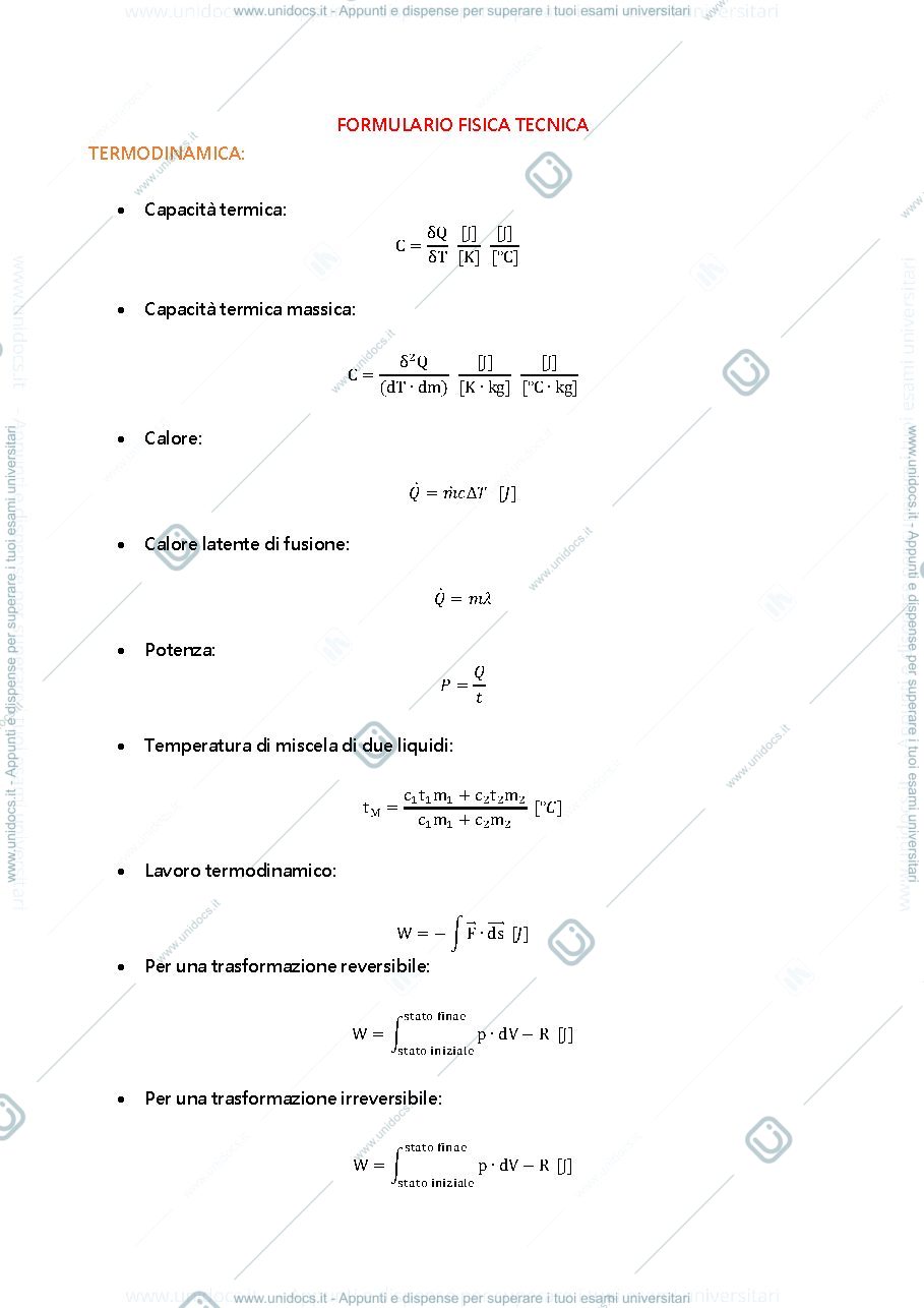 Anteprima pagina 1 — Formulario Fisica Tecnica