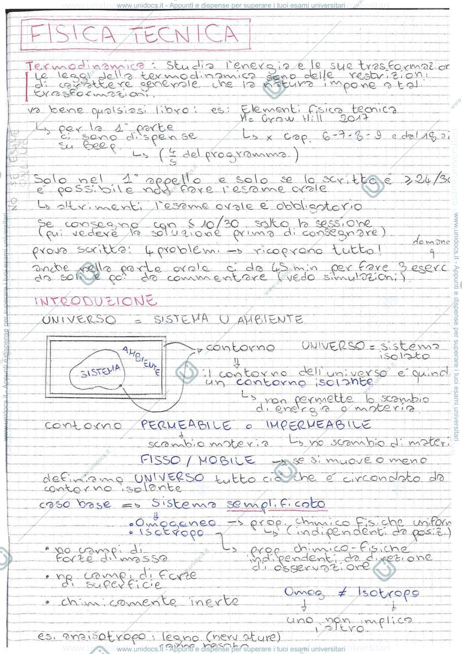 Anteprima pagina 1 — Appunti completi corso di FISICA TECNICA