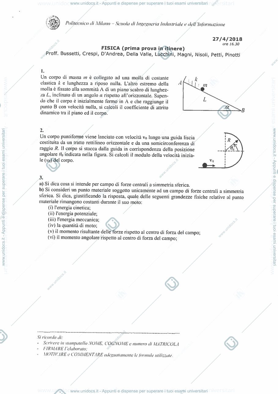 Anteprima pagina 1 — Testo_e_soluzione_Prova_in_Itinere_1 esame Prof. G. Della Valle