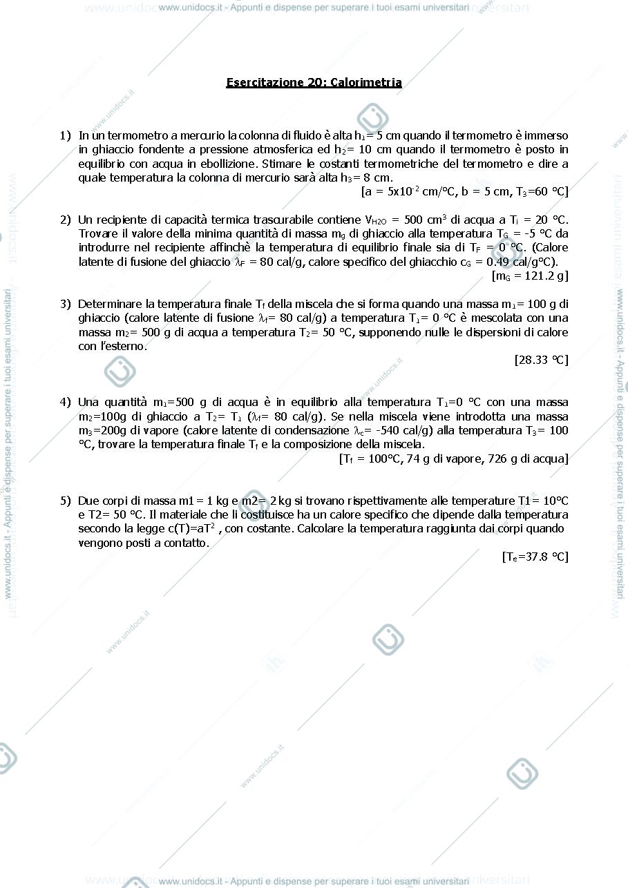 Anteprima pagina 1 — E_20 Calorimetria esercizi Prof. Crespi