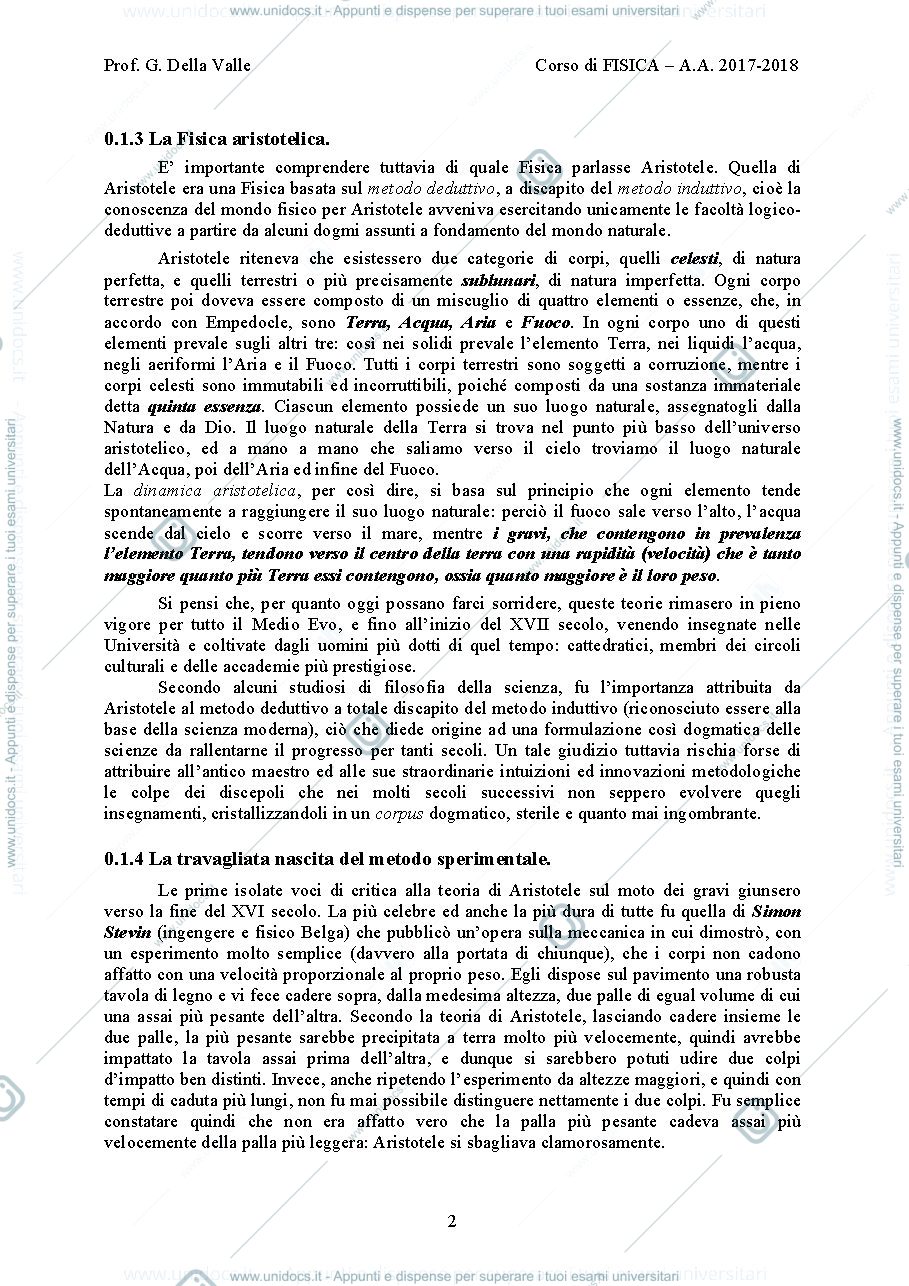 Anteprima pagina 2 —  Introduzione storica allo studio della Fisica dispense Prof. G. Della Valle