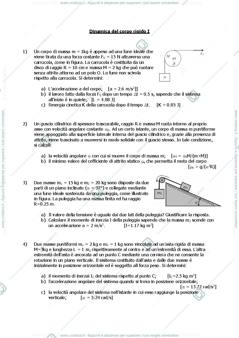 Anteprima pagina 1 — E_17 Dinamica del corpo rigido I esercizi Prof. Crespi