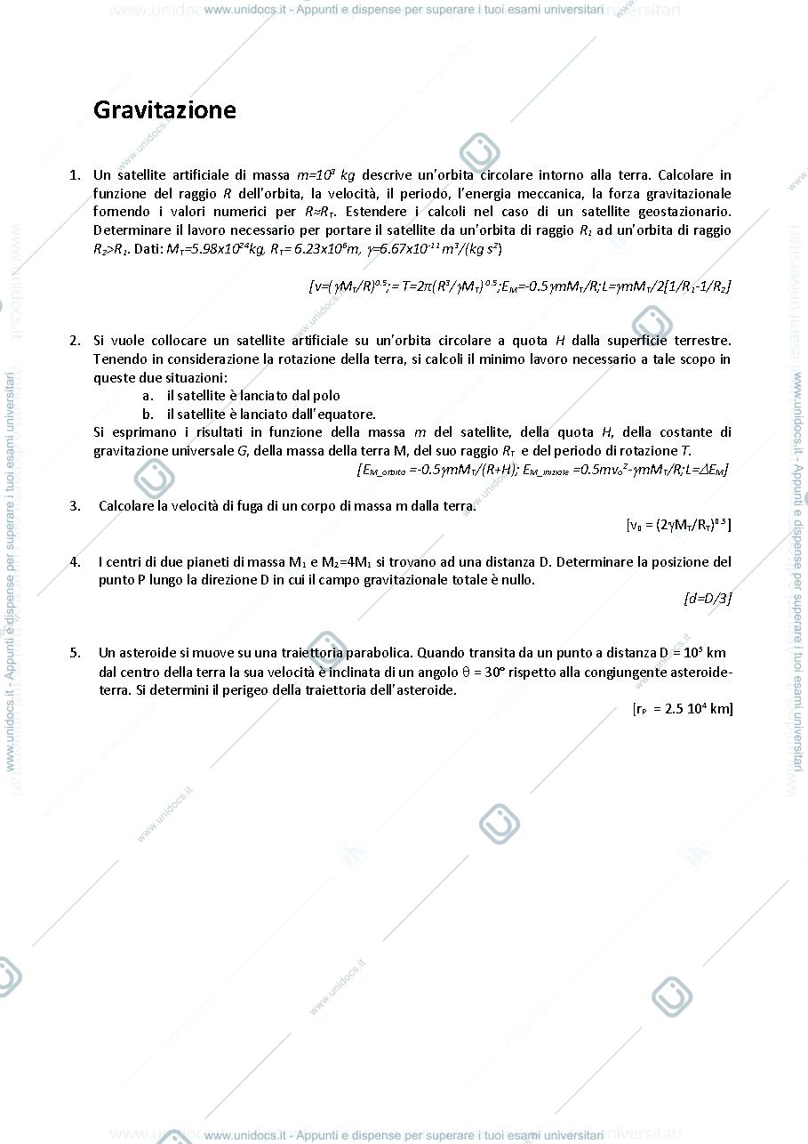 Anteprima pagina 1 — E_12 Gravitazione esercizi Prof. G. Della Valle