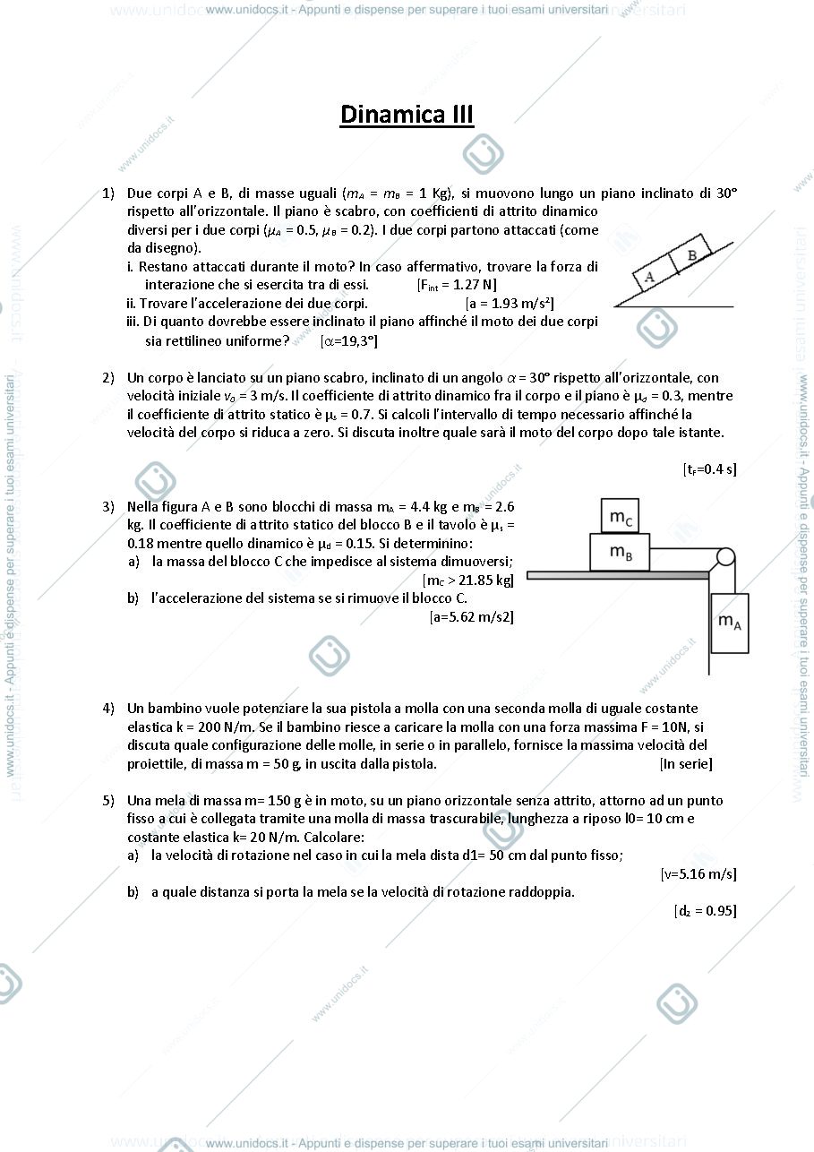 Anteprima pagina 1 — E_07 Dinamica III esercizi Prof. G. Della Valle