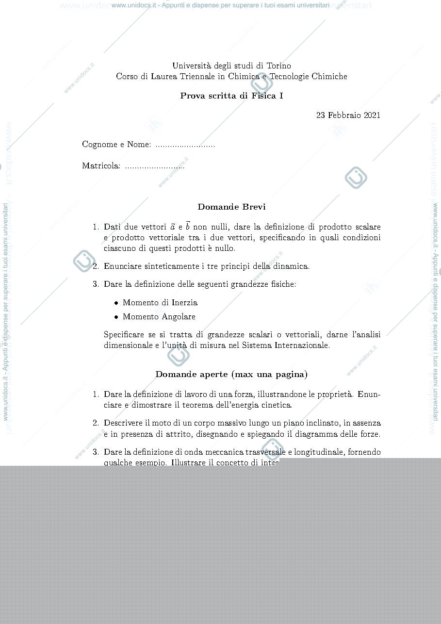 Anteprima pagina 1 — Esame di fisica 1
