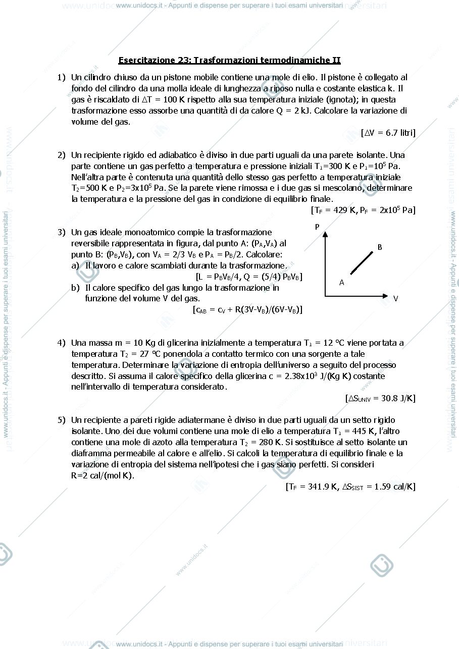 Anteprima pagina 1 — E_23 Trasformazioni termodinamiche II esercizi Prof. Crespi