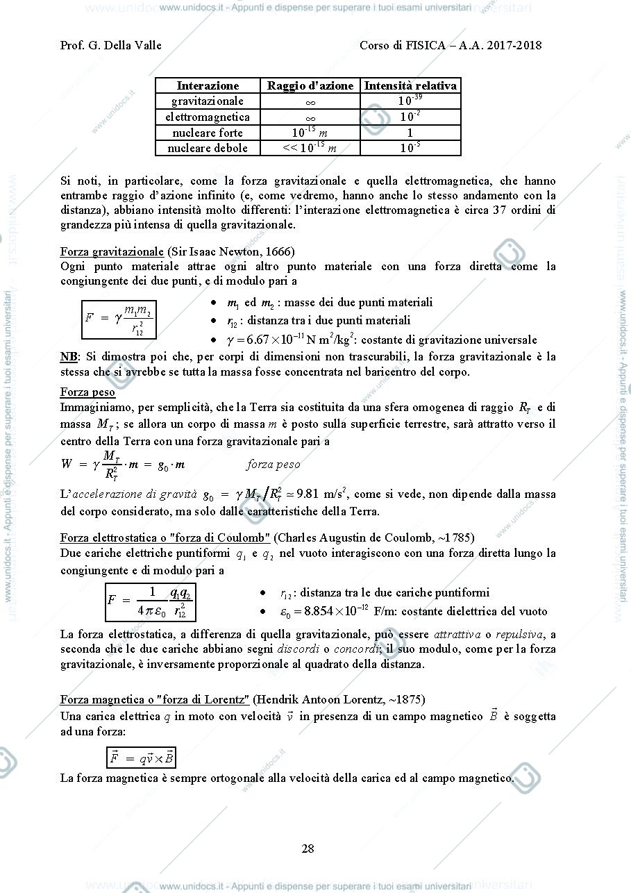 Anteprima pagina 2 — Il problema generale della dinamica del punto materiale dispense Prof. G. Della Valle