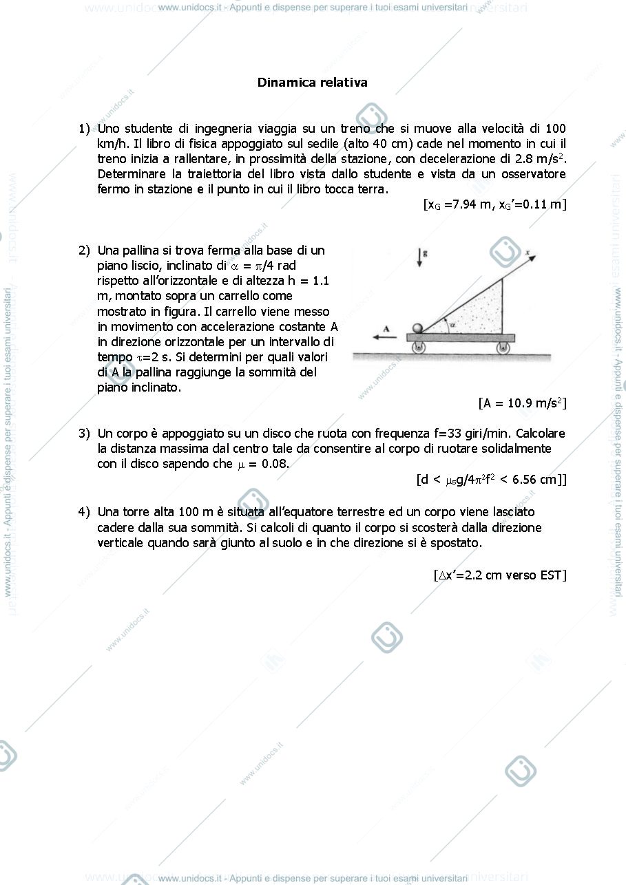 Anteprima pagina 1 — E_10 Dinamica relativa esercizi Prof. G. Della Valle