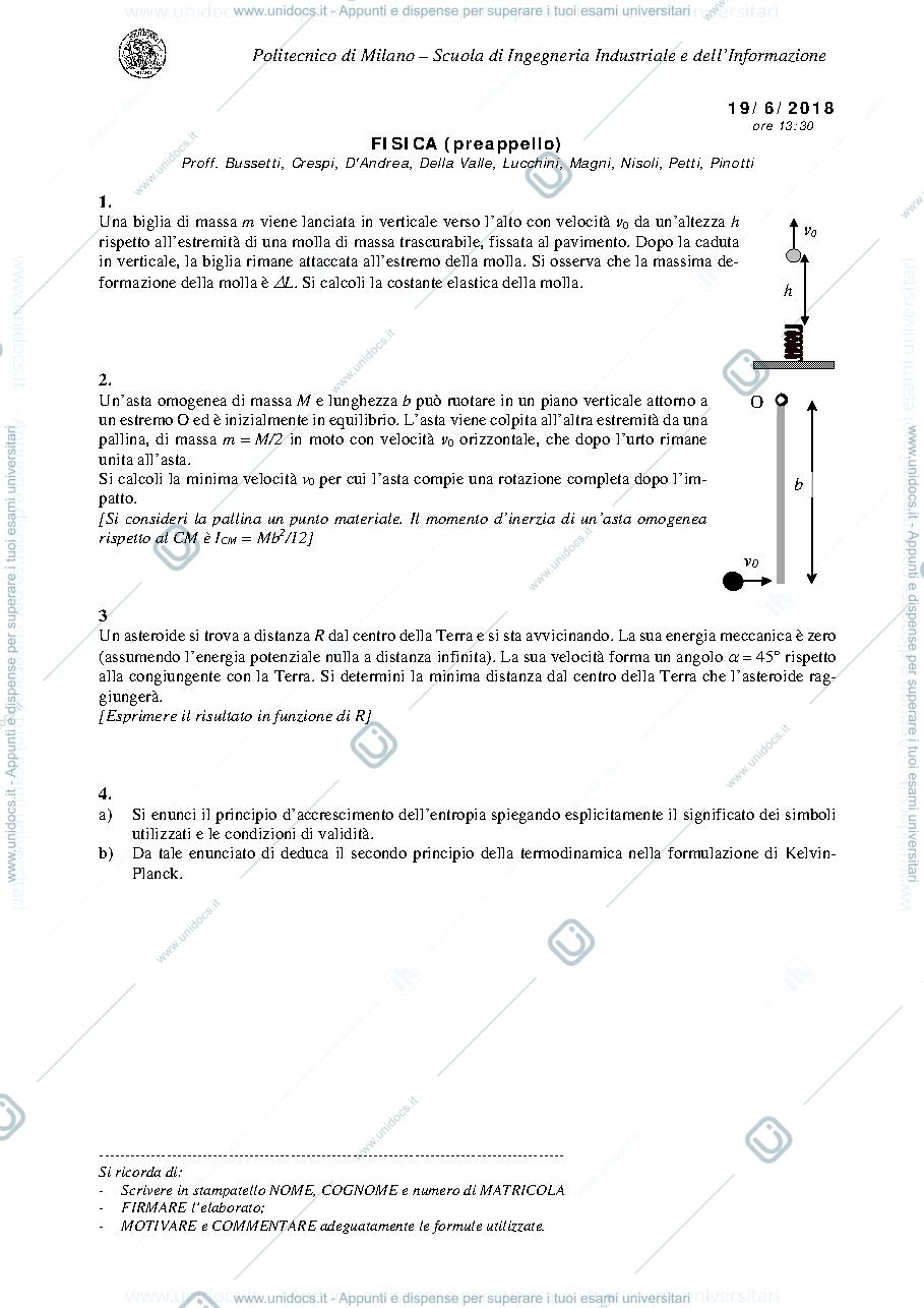 Anteprima pagina 1 — Testo_e_soluzione_Preappello esame prof: Crespi