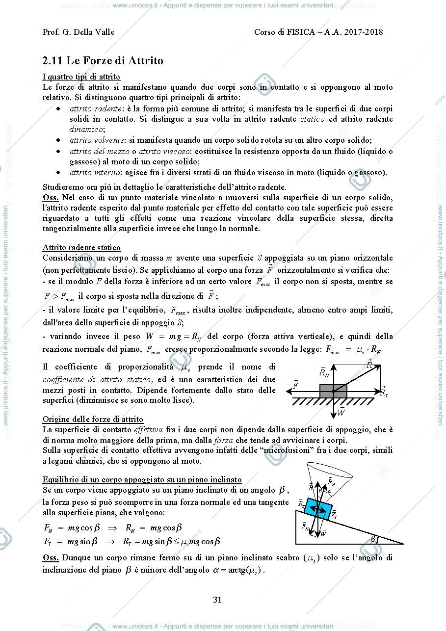 Anteprima pagina 1 — Le Forze di Attrito  dispense Prof. G. Della Valle
