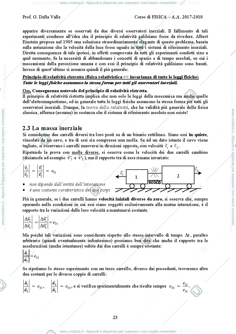 Anteprima pagina 2 —  Dinamica del punto materiale  dispense Prof. G. Della Valle