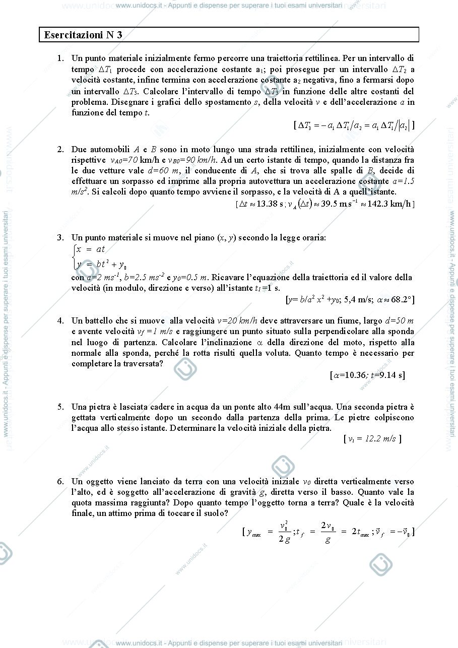 Anteprima pagina 1 — E_03 Cinematica I esercizi Prof. G. Della Valle