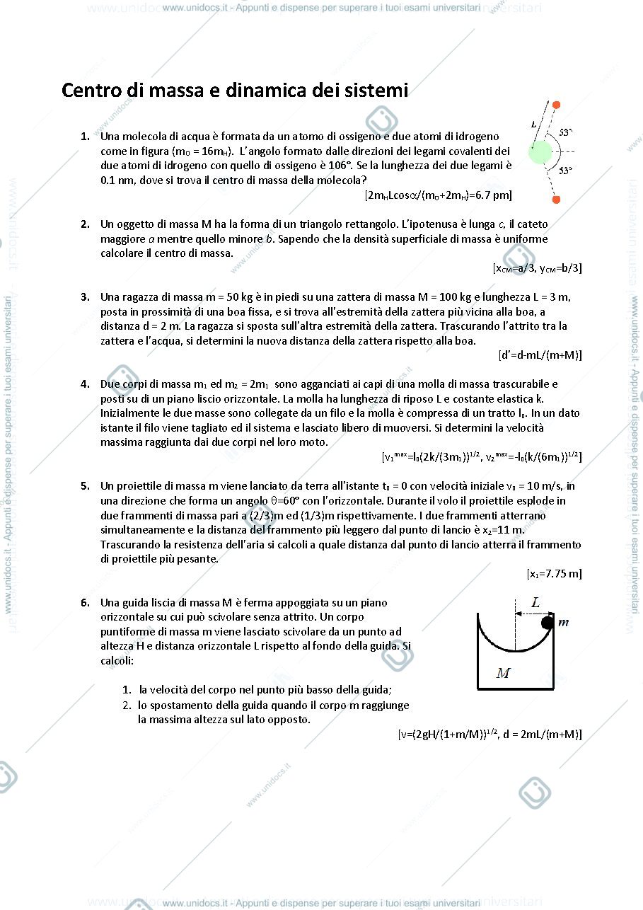 Anteprima pagina 1 — E_14 Centro di massa e dinamica dei sistemi esercizi Prof. Crespi 