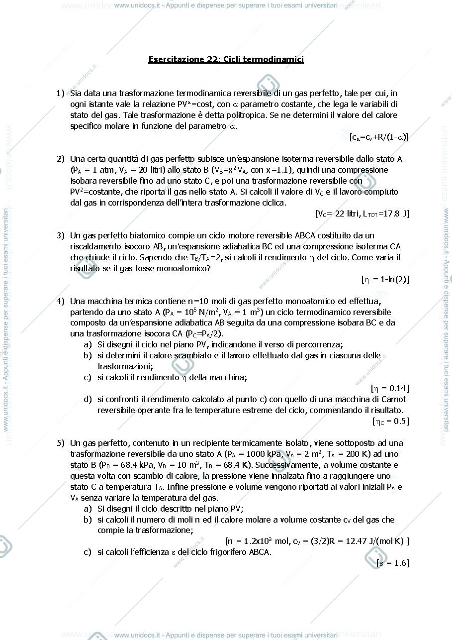 Anteprima pagina 1 — E_22 Cicli termodinamici esercizi Prof. Crespi