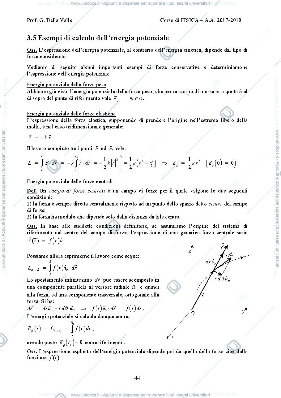 Anteprima pagina 2 — Energia potenziale e campi di forze conservativi  dispense Prof. G. Della Valle