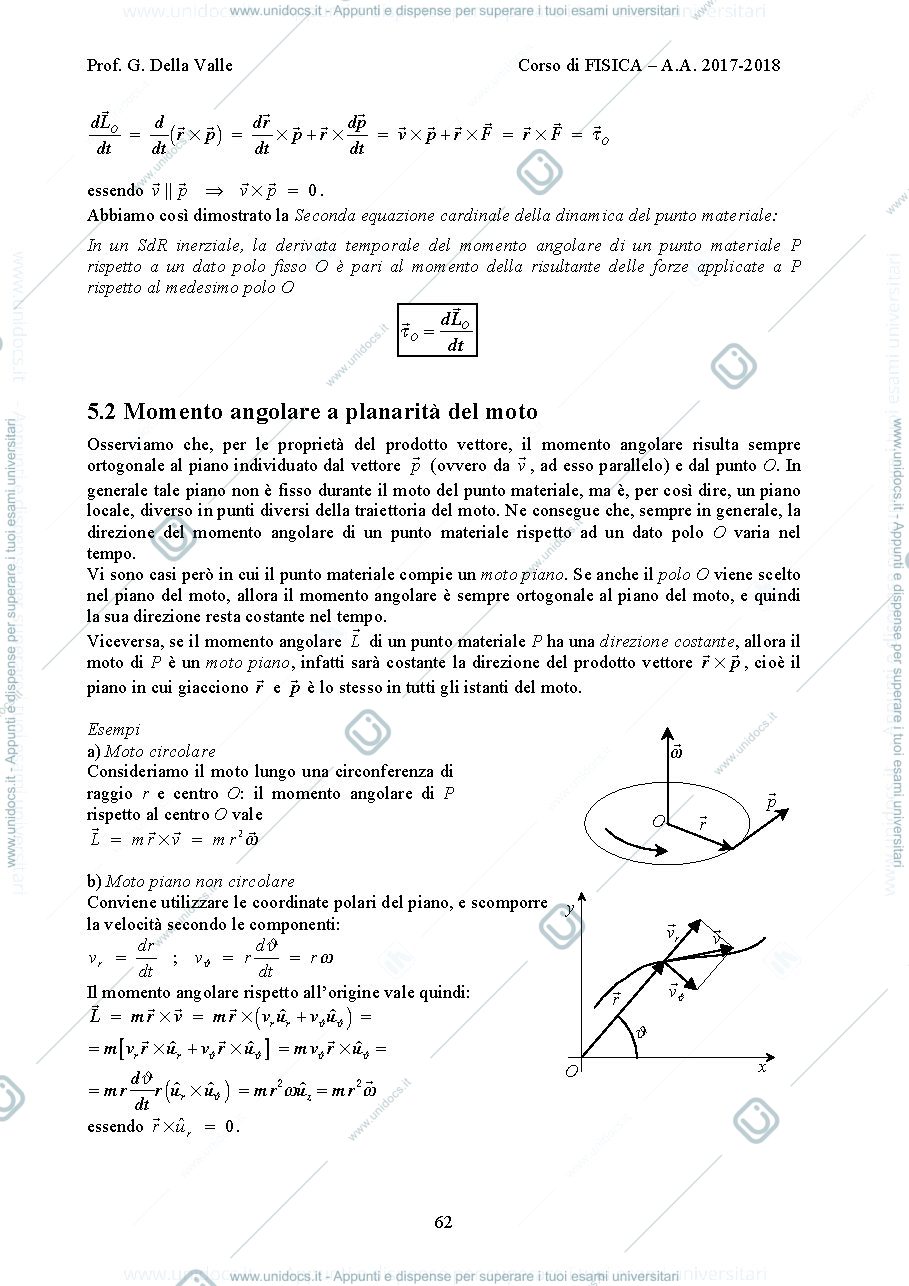 Anteprima pagina 2 — Forze Centrali e Gravitazione dispense Prof. G. Della Valle