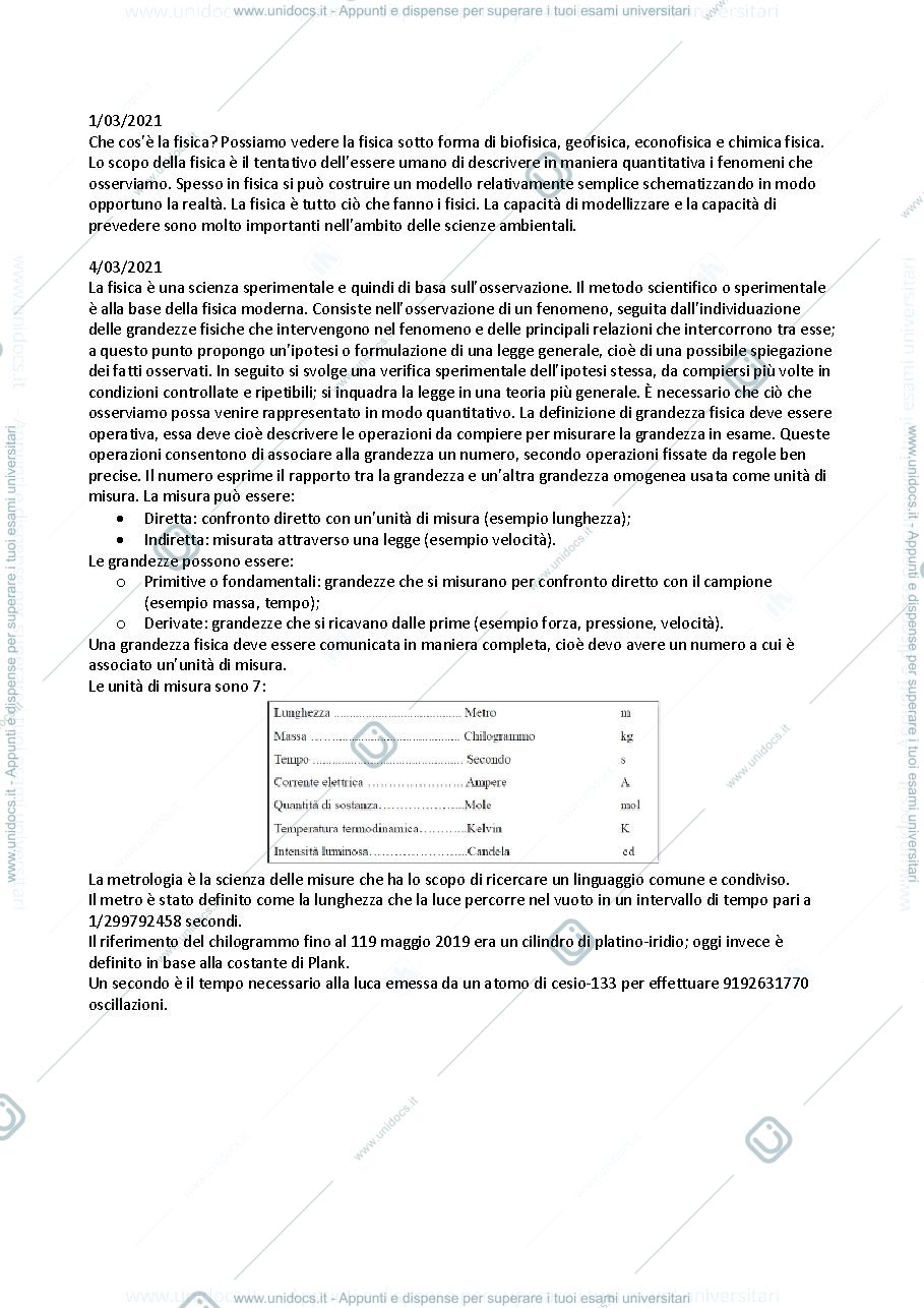 Anteprima pagina 1 — Appunti fisica