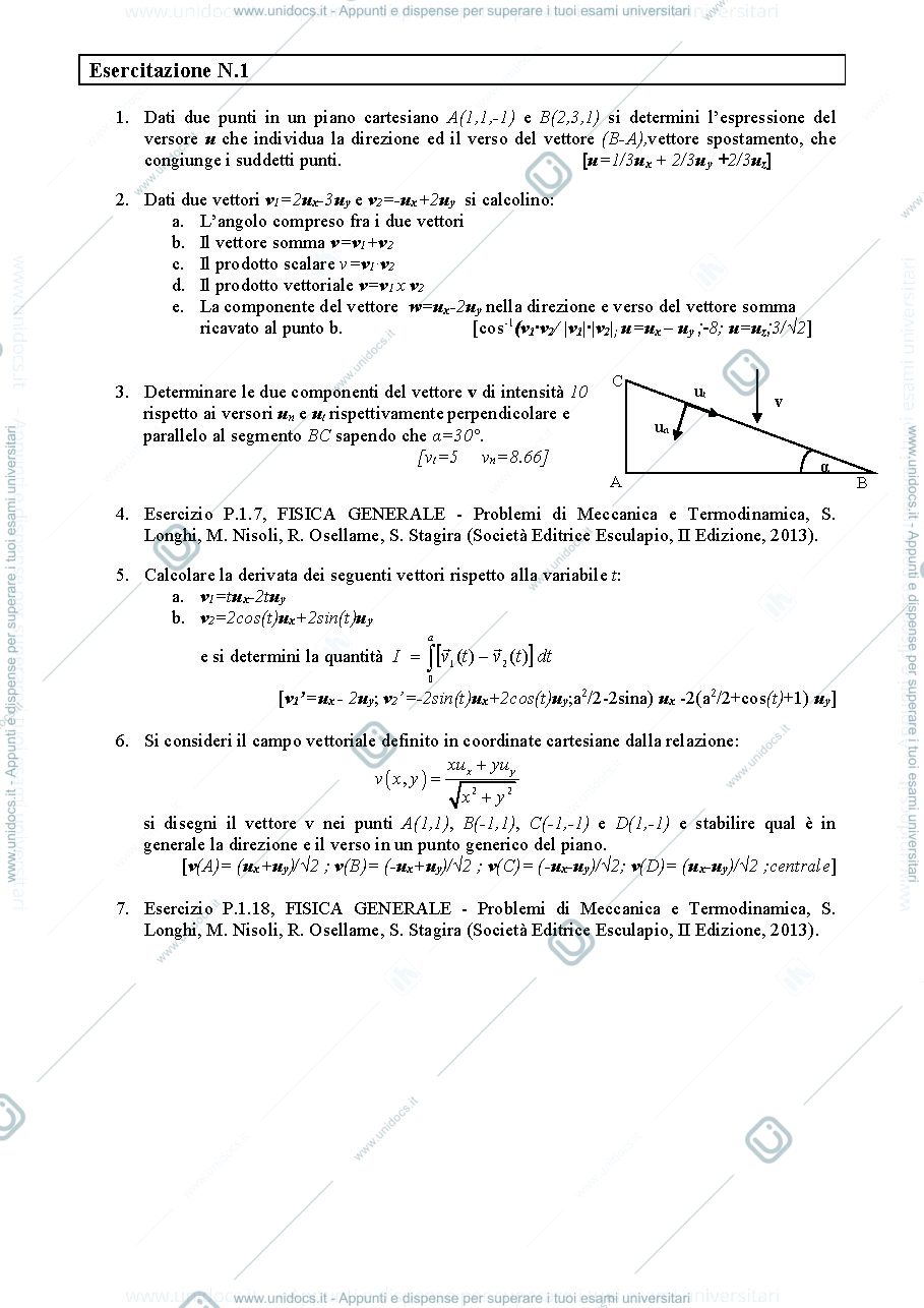 Anteprima pagina 1 — E_02 Calcolo vettoriale esercizi Prof. G. Della Valle
