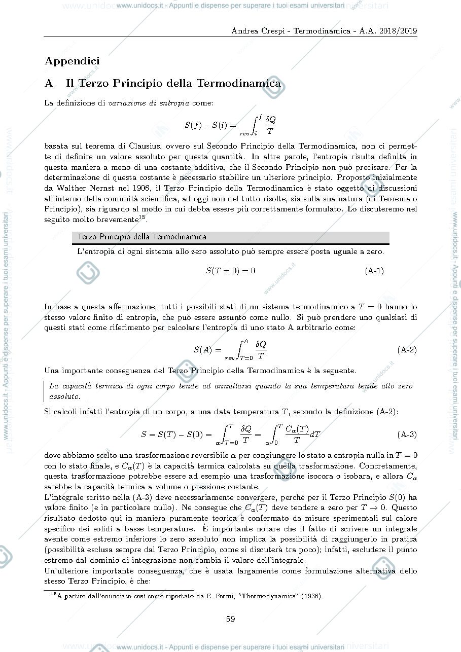 Anteprima pagina 1 — MODULO 2 - Termodinamica (appendice) lezioni Prof. Crespi