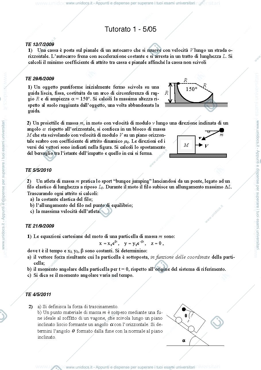 Anteprima pagina 1 — Tutorato 1 esame Prof. G. Della Valle