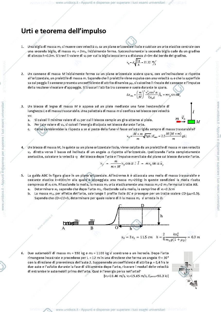 Anteprima pagina 1 — E_15 Urti e teorema dell'impulso esercizi Prof. Crespi