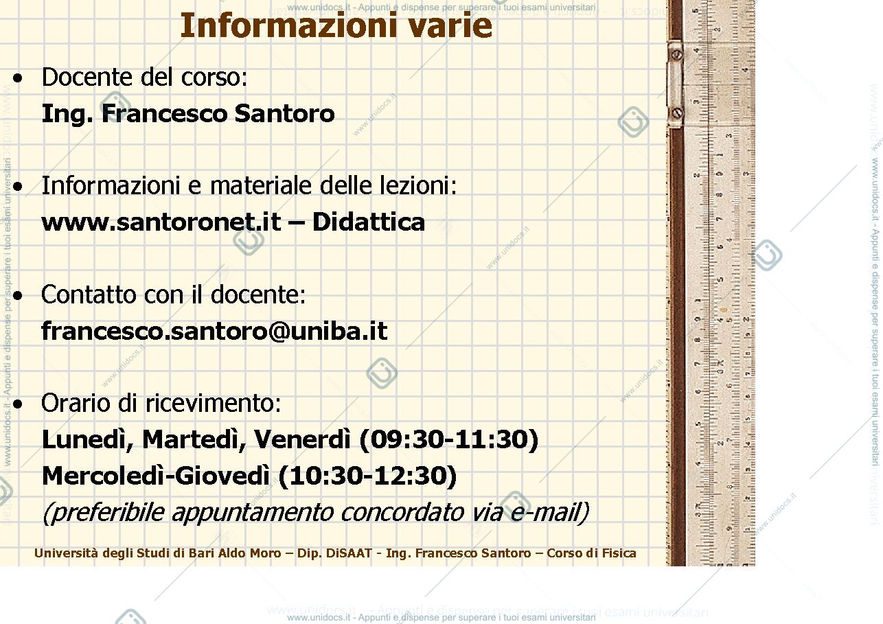Anteprima pagina 1 — Introduzione al corso e informazioni varie