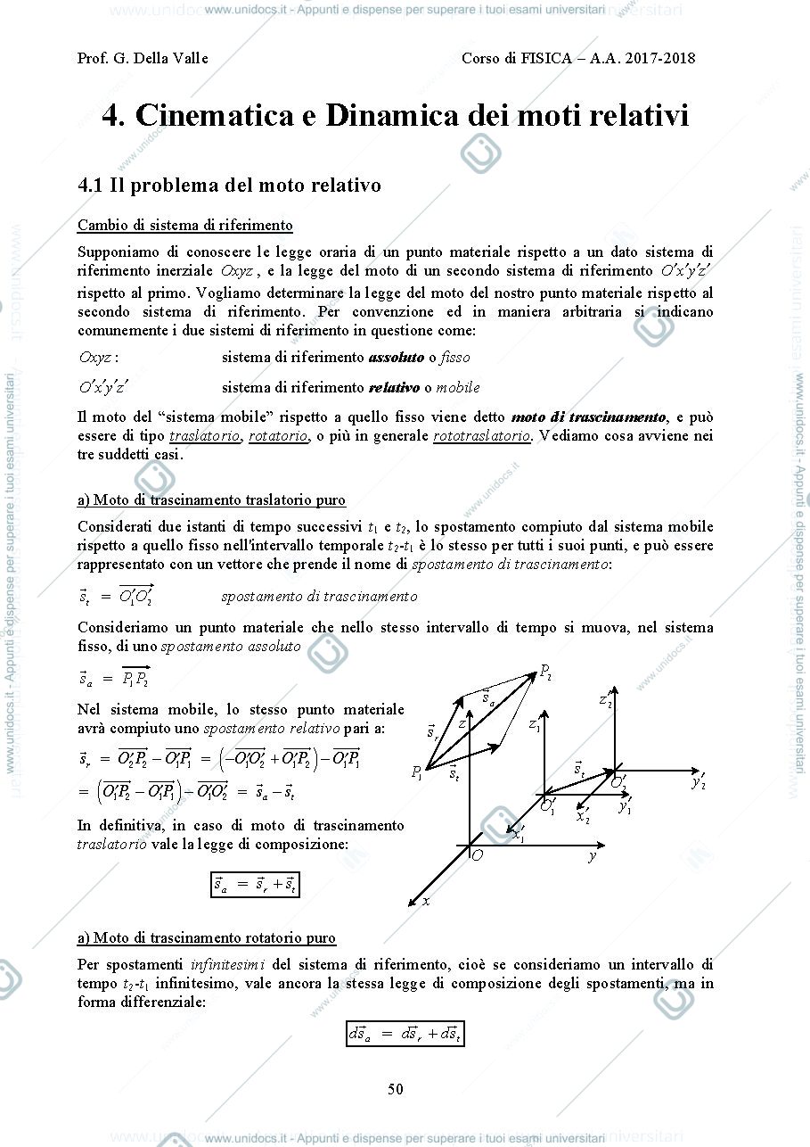Anteprima pagina 1 — Cinematica e Dinamica dei moti relativi  dispense Prof. G. Della Valle