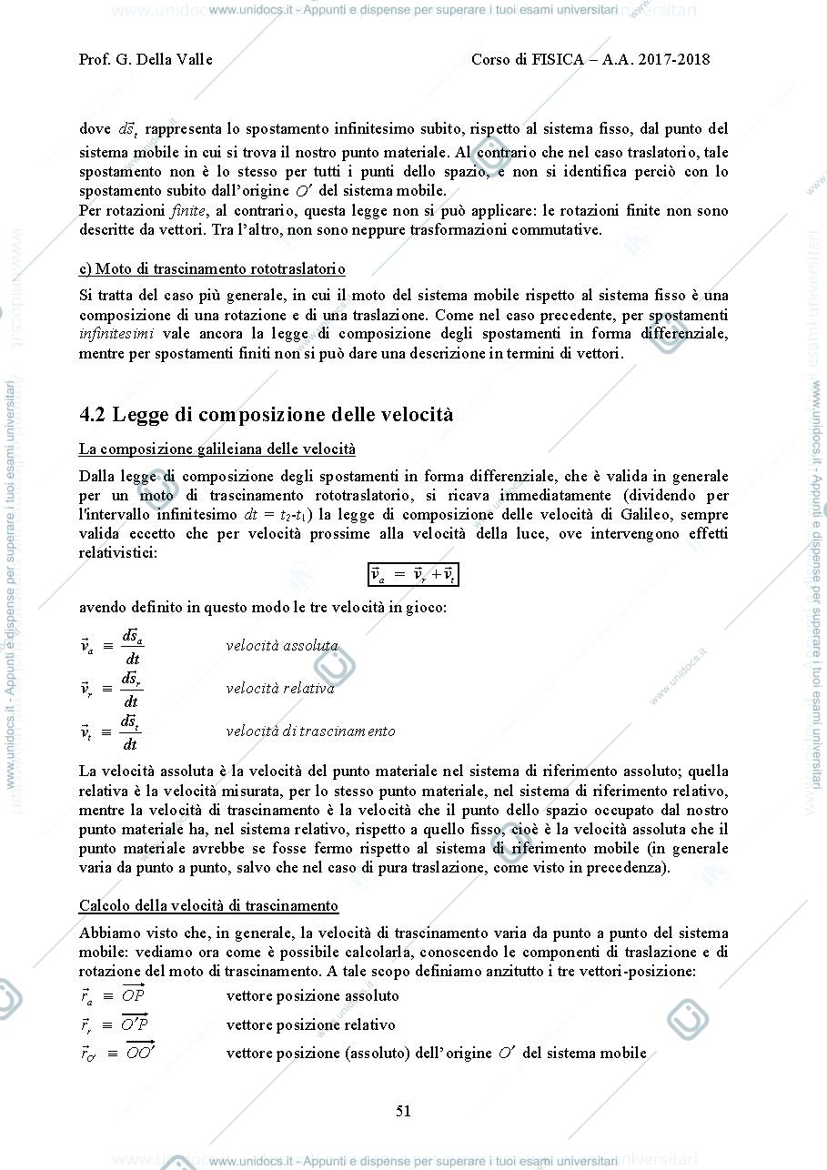Anteprima pagina 2 — Cinematica e Dinamica dei moti relativi  dispense Prof. G. Della Valle