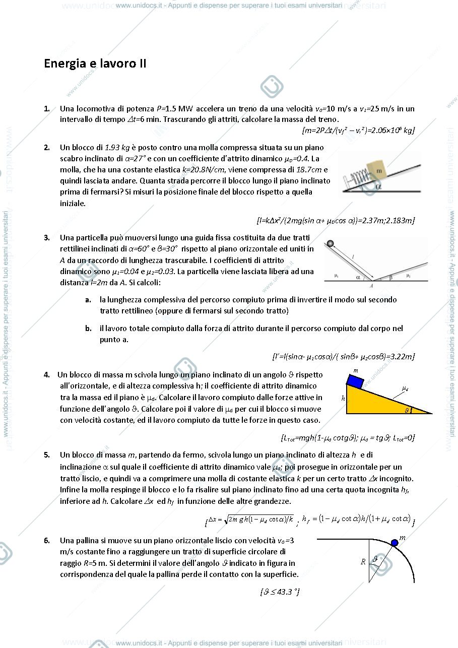 Anteprima pagina 1 — E_09 Energia e lavoro II esercizi Prof. G. Della Valle