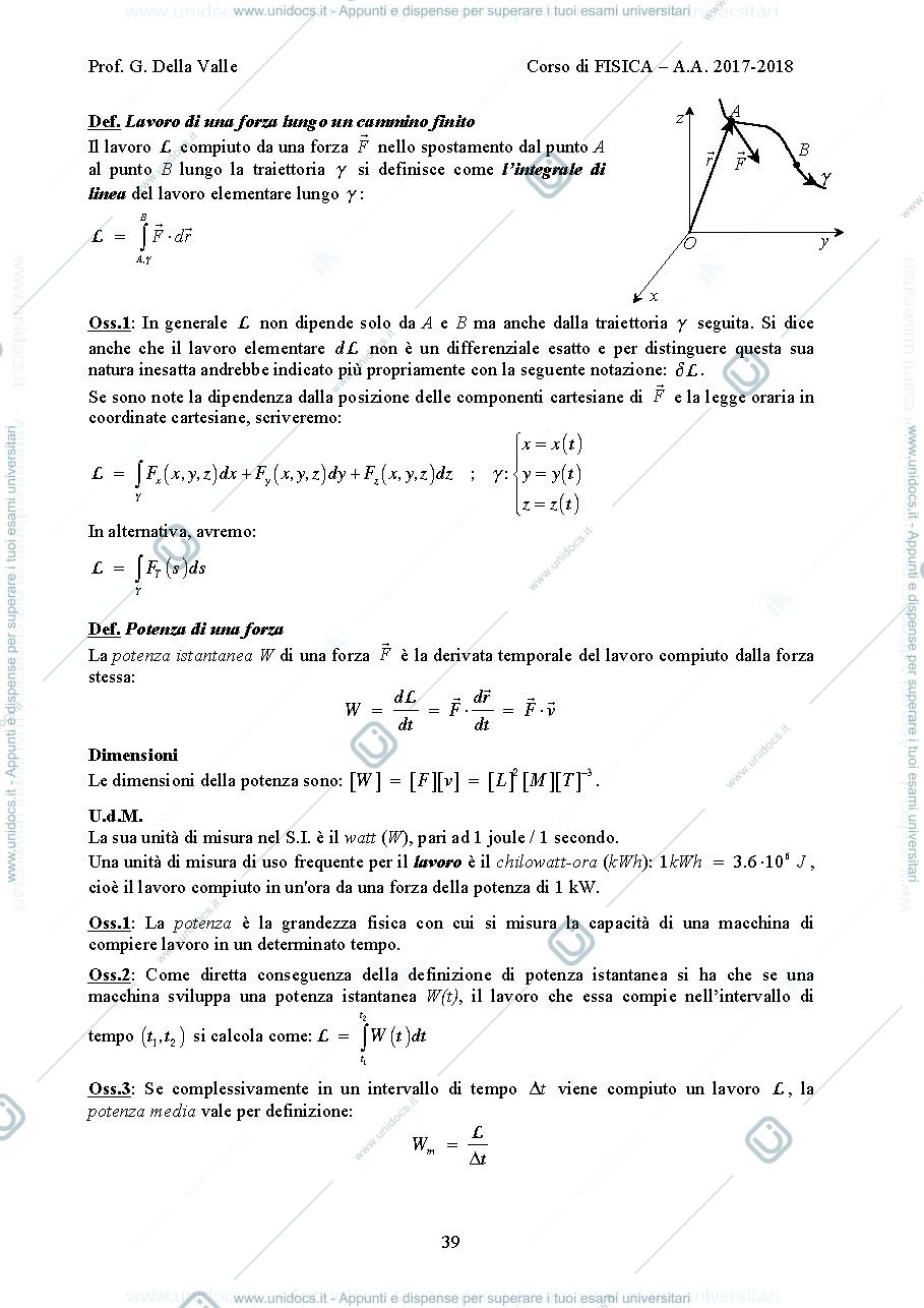 Anteprima pagina 2 — Lavoro ed energia  dispense Prof. G. Della Valle