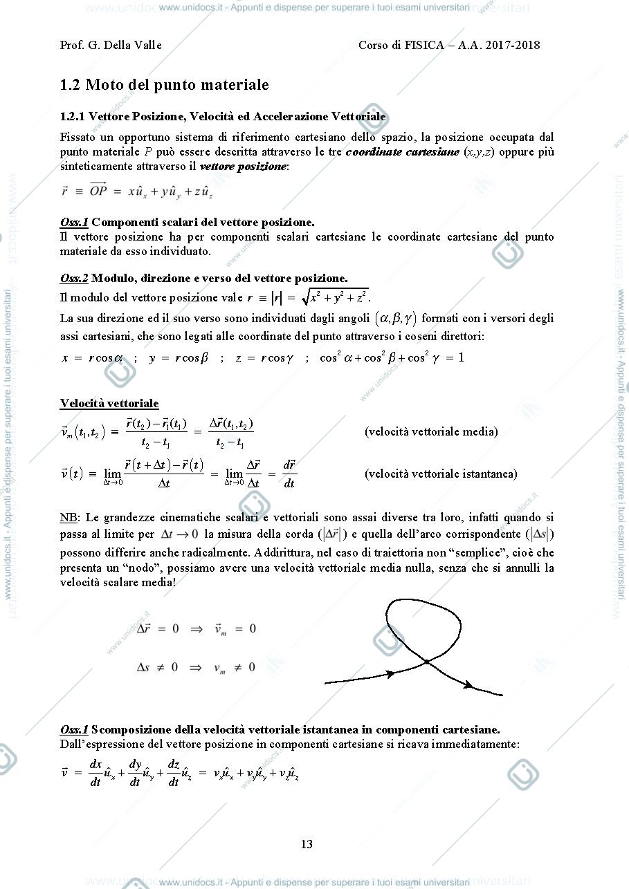 Anteprima pagina 1 — Moto del punto materiale  dispense Prof. G. Della Valle