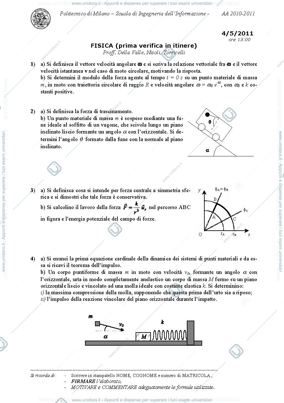 Anteprima pagina 1 — AA_2010-2011_Itinere_I_2011_05_04 esame Prof. G. Della Valle