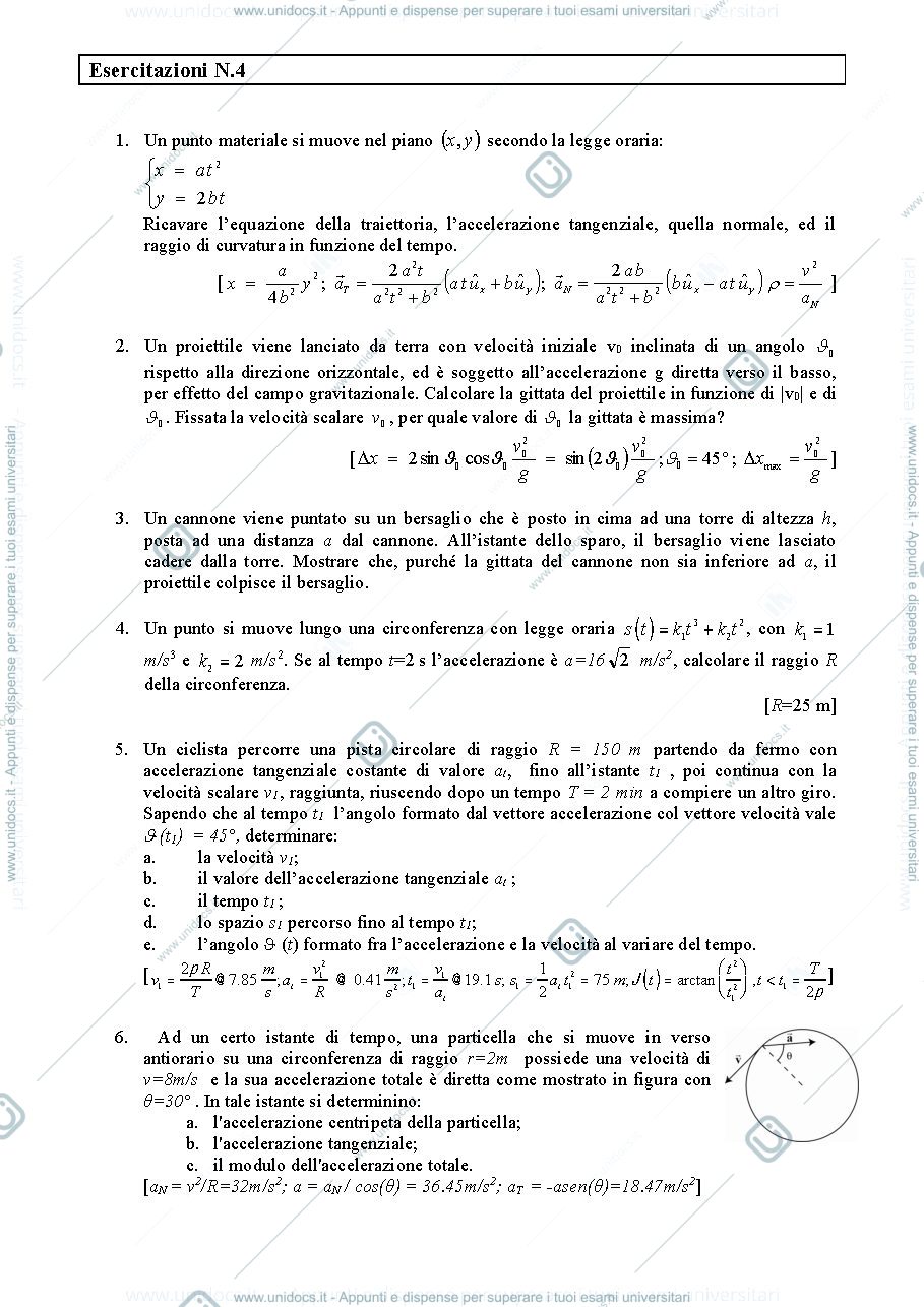 Anteprima pagina 1 — E_04 Cinematica II esercizi Prof. G. Della Valle