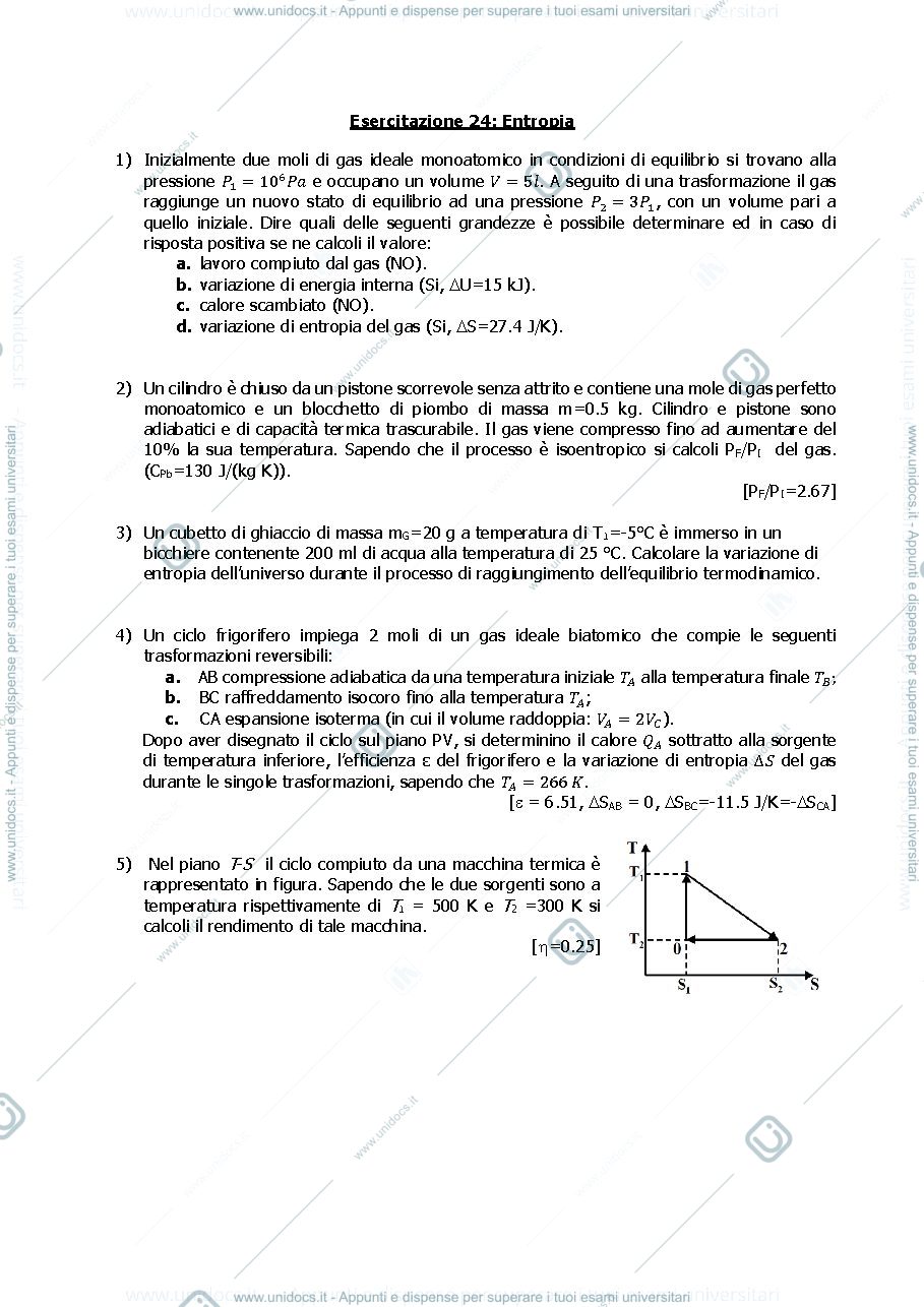 Anteprima pagina 1 — E_24 Entropia esercizi Prof. Crespi