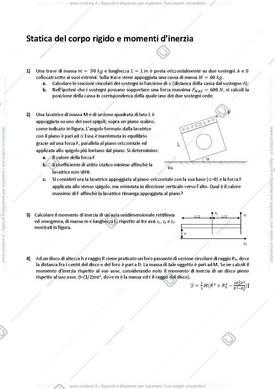 Anteprima pagina 1 — E_16 Statica del corpo rigido esercizi Prof. Crespi