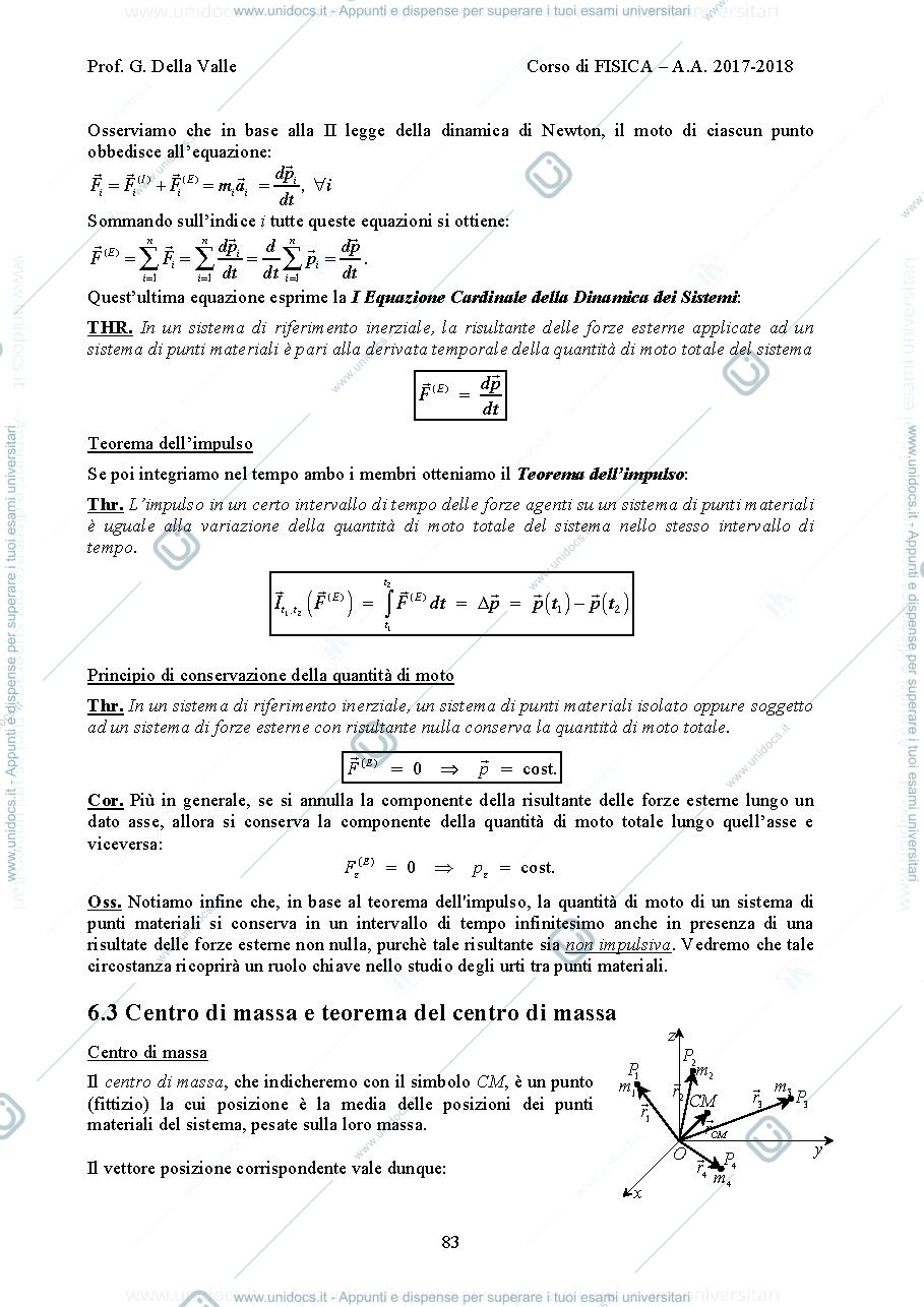 Anteprima pagina 2 — Dinamica dei sistemi di punti materiali lezioni Prof. G. Della Valle