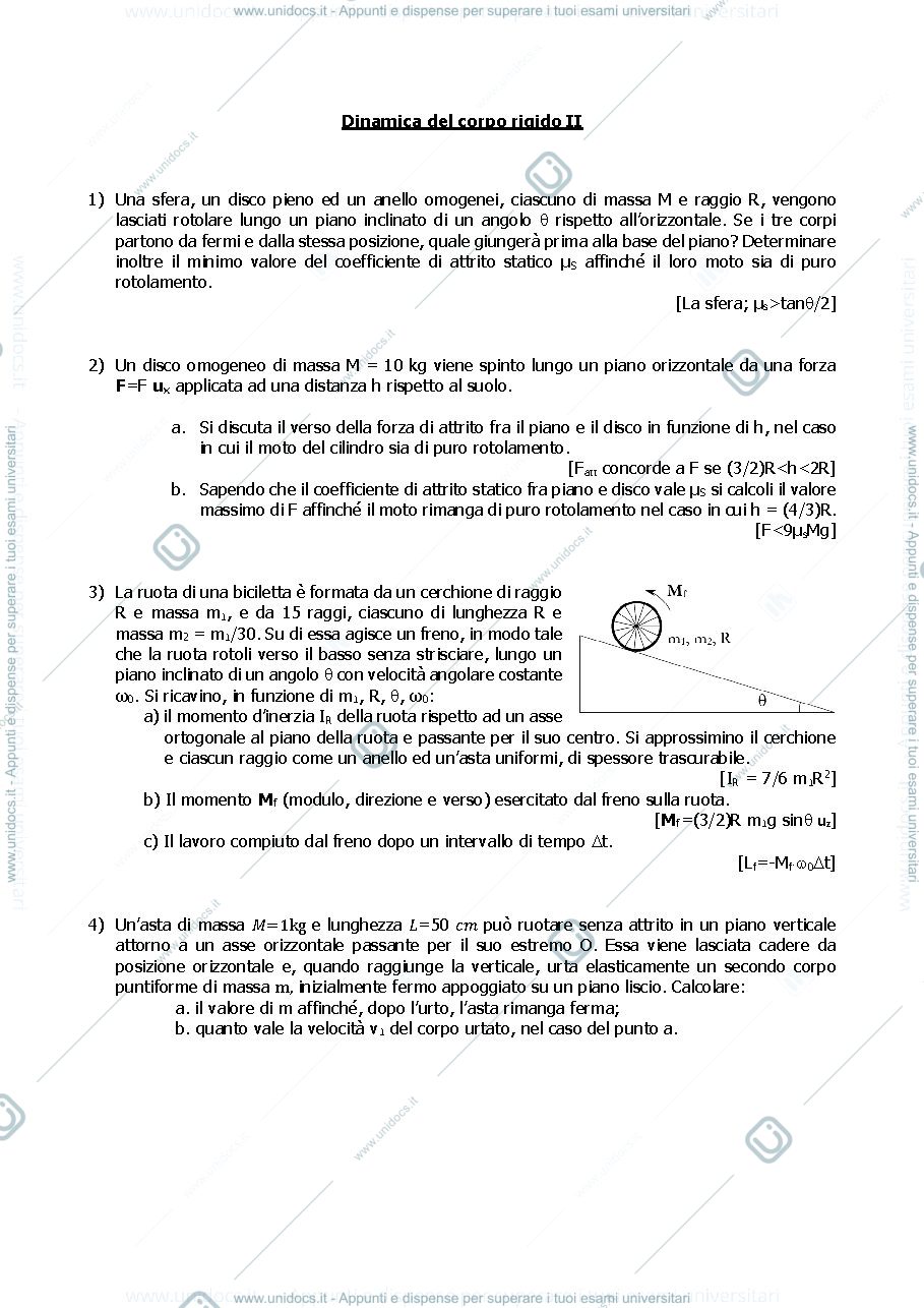 Anteprima pagina 1 — E_18 Dinamica del corpo rigido II esercizi Prof. Crespi