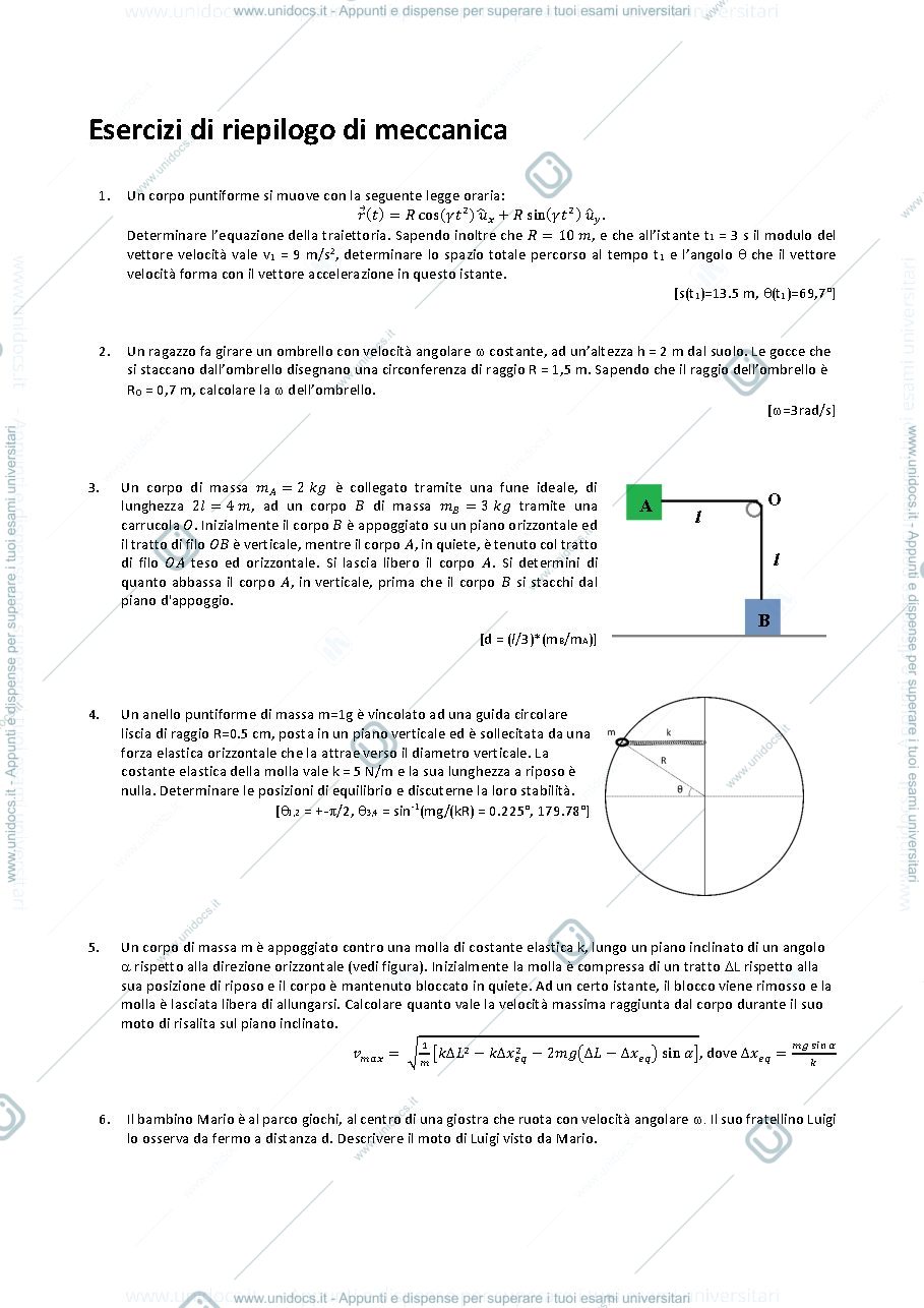 Anteprima pagina 1 — E_13 Ripasso Meccanica esercizi Prof. G. Della Valle