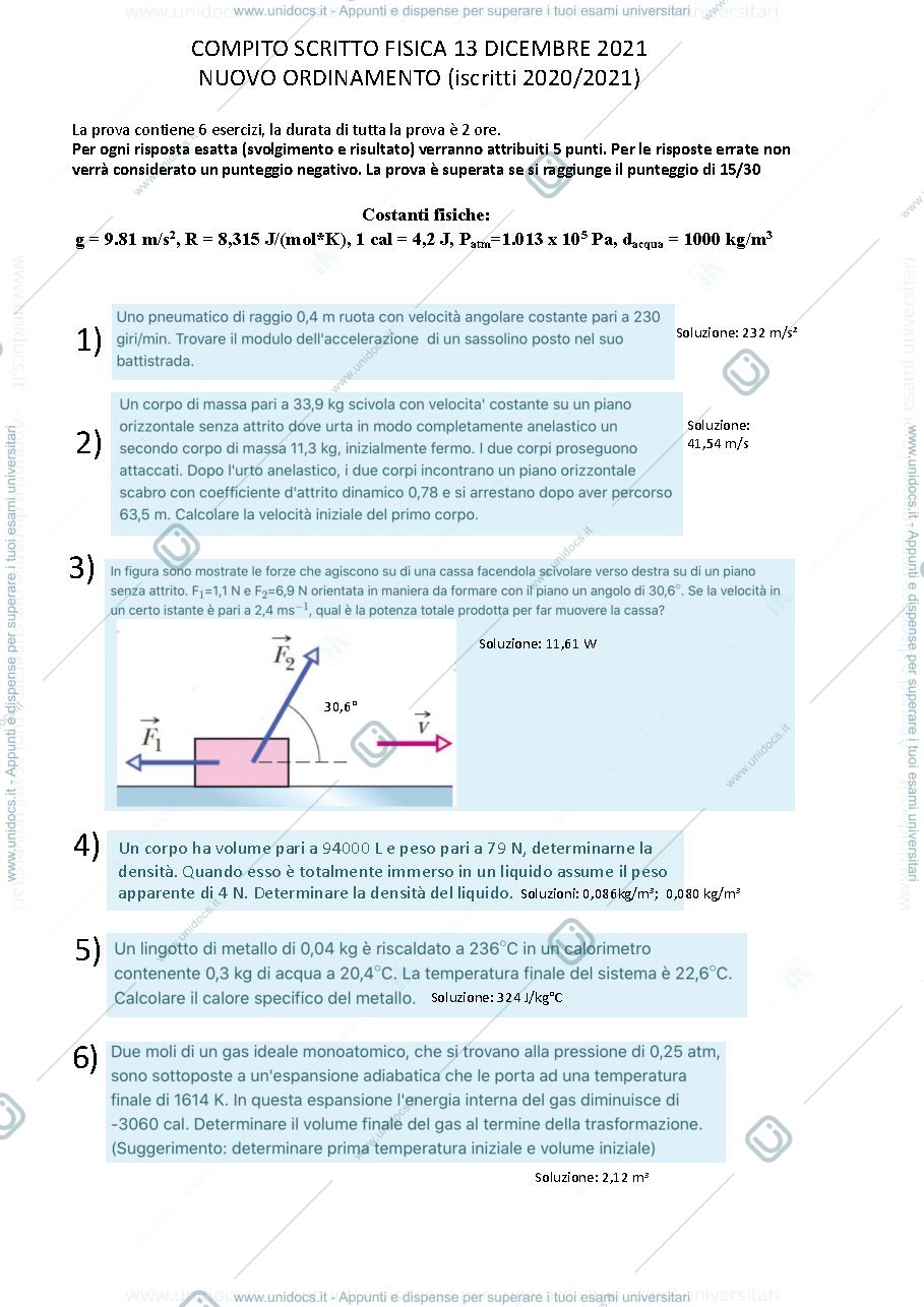 Anteprima pagina 1 — Esempi di esercizi esame di fisica 