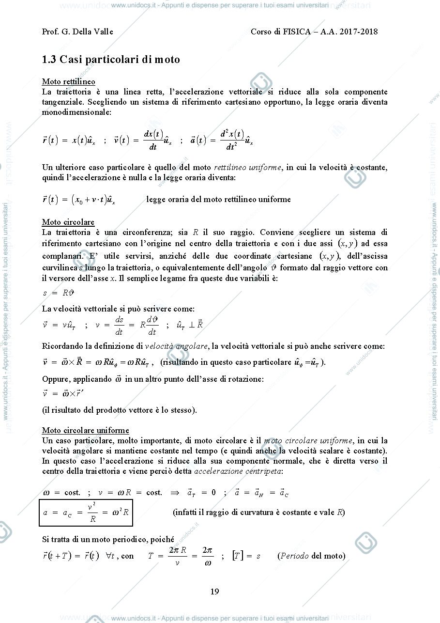 Anteprima pagina 1 — Casi particolari di moto  dispense Prof. G. Della Valle