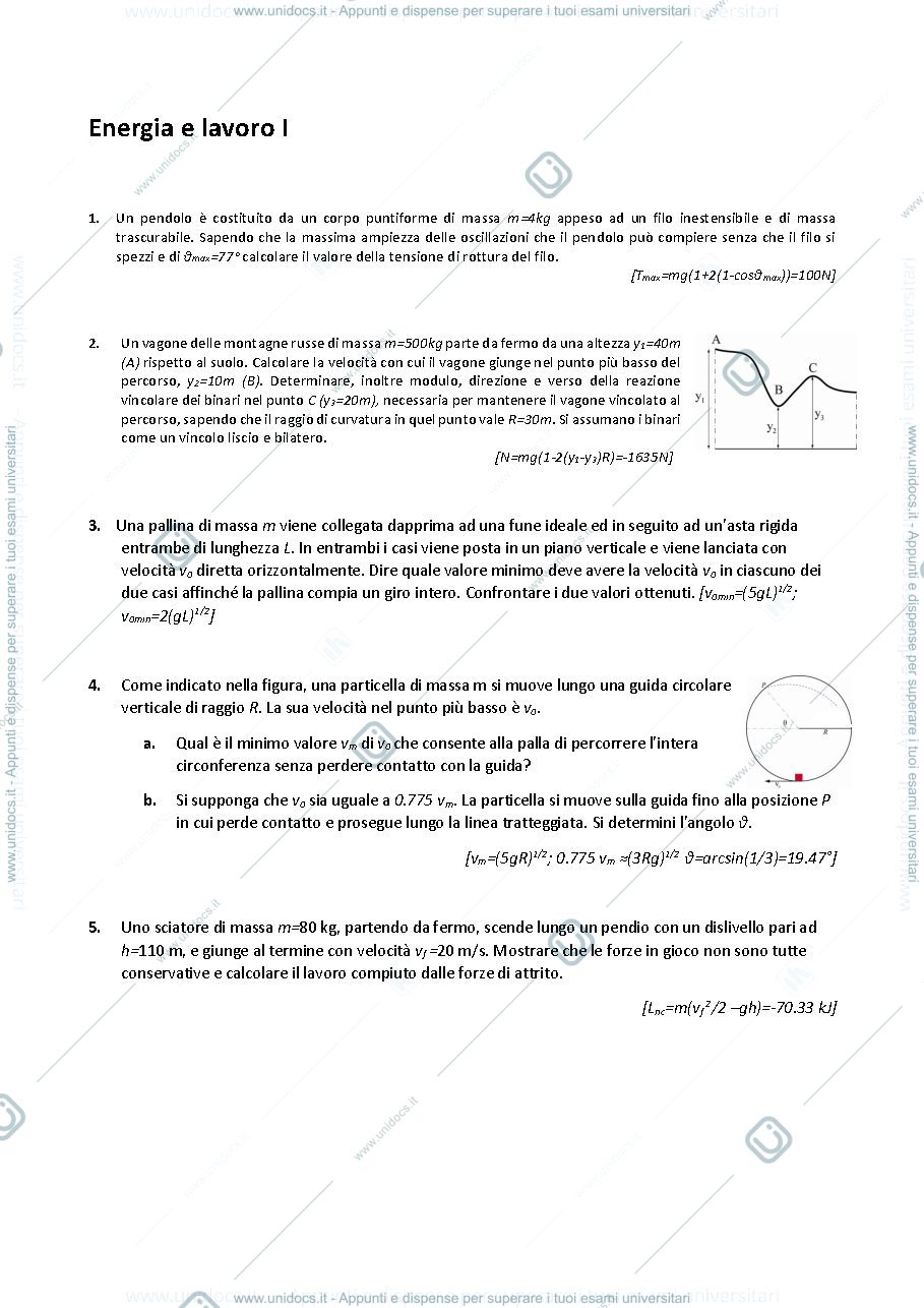 Anteprima pagina 1 — E_08 Energia e lavoro I esercizi Prof. G. Della Valle