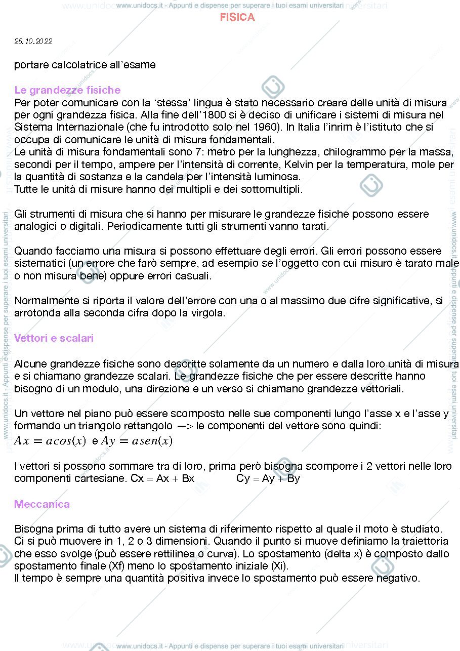 Anteprima pagina 1 — riassunti modulo fisica