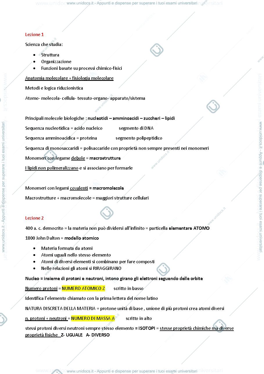Anteprima pagina 1 — Biochimica parte 1