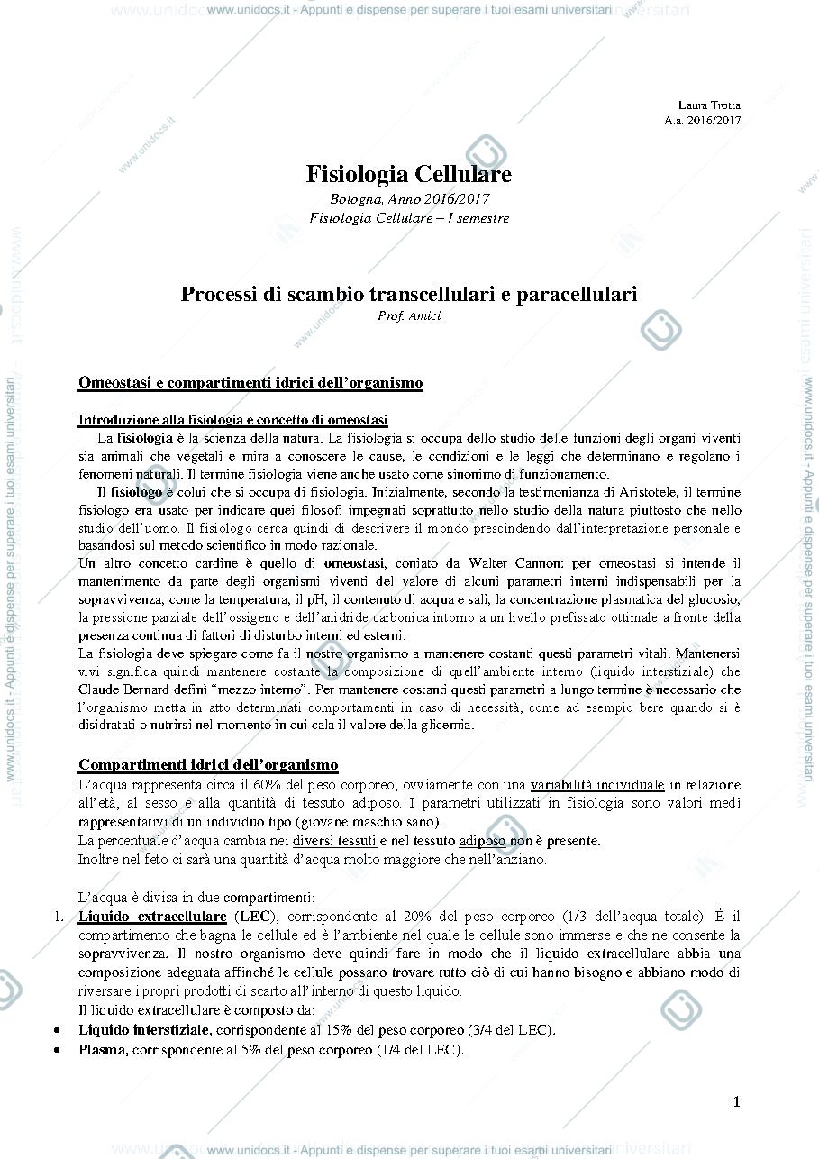 Anteprima pagina 1 — Fisiologia cellulare 
